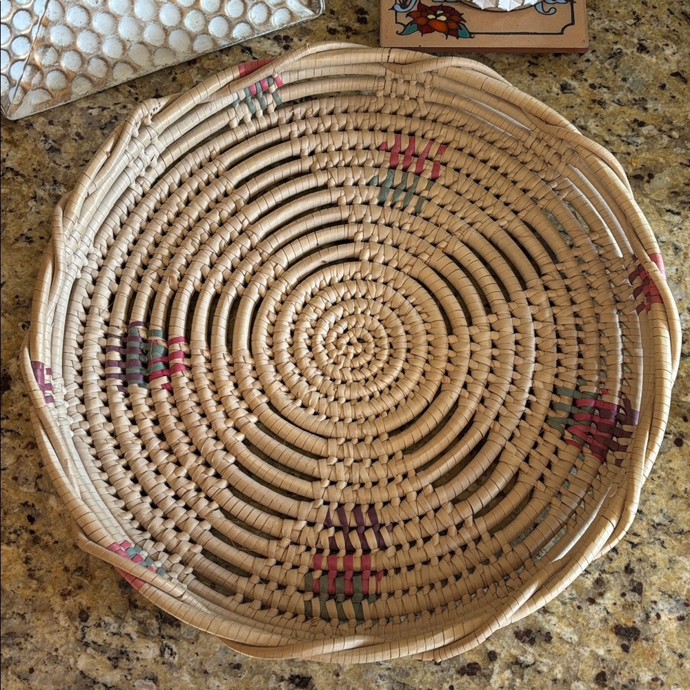 Vintage Hand Woven Coil African Basket large tray 16” wall decor gallery dining